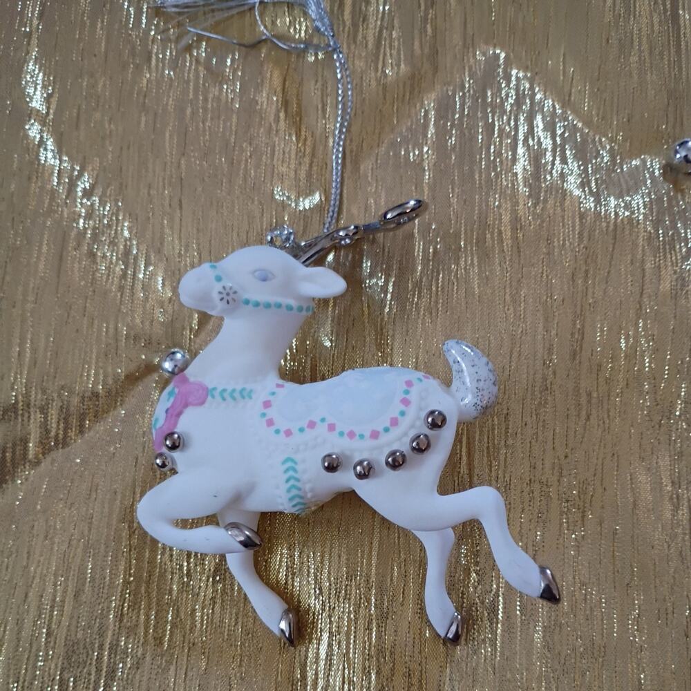 Lenox “The Platinum Reindeer” Christmas Ornament White Bisque Bone China Pastel